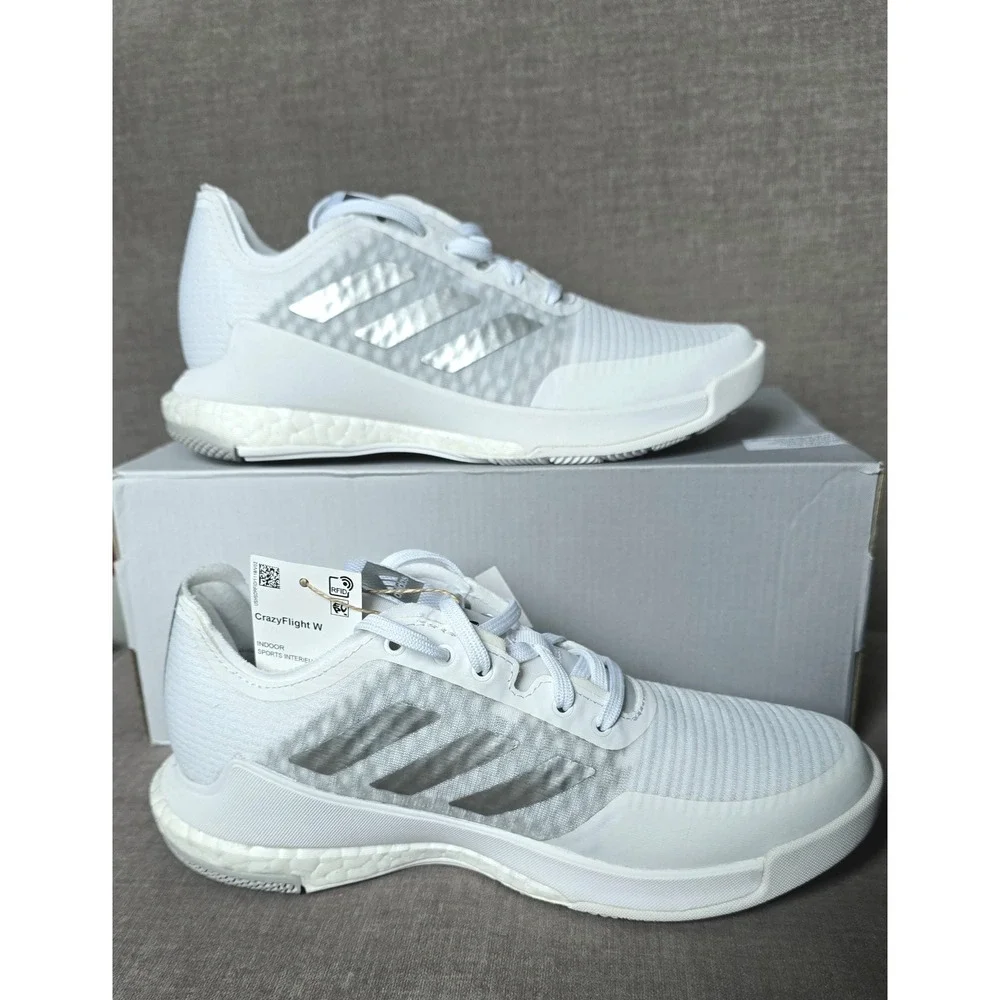 Adidas Crazyflight Indoor Court Shoes Volleyball Boost‎ White Silver NEW SZ 5.5